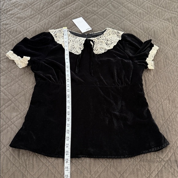 Zara NWT Black Velvet Crochet Bow Top/Shirt/Blouse size XL - Picture 17 of 17